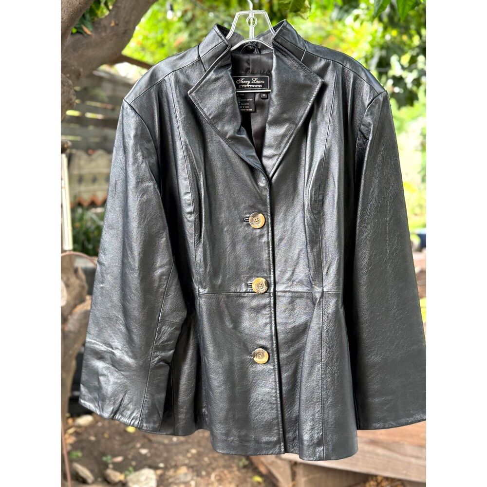 Terry Lewis Classic Luxuries Blk Leather Single Breast Trench Coat Jacket SZ 3X